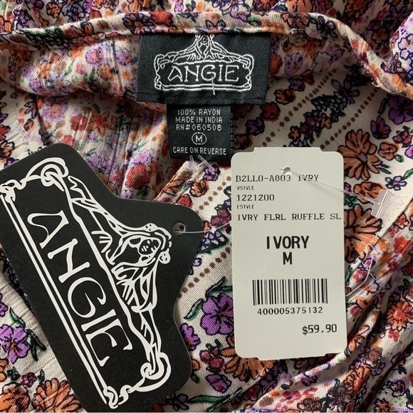 Angie Short Sleeve Surplice Floral Printed Woven Top bohemian Liberty print new - Picture 8 of 8